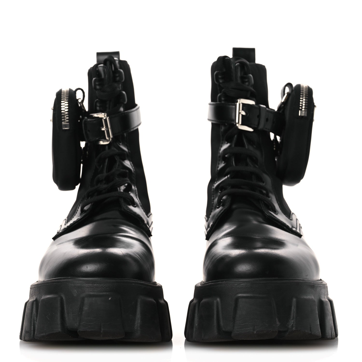 Prada Spazzolato Rois Nylon Metal Triangle Logo Monolith Pouch Pocket 55mm Boots 40.5 Black 3 of 12