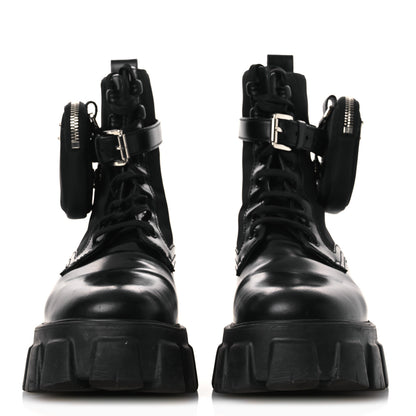 Prada Spazzolato Rois Nylon Metal Triangle Logo Monolith Pouch Pocket 55mm Boots 40.5 Black 3 of 12