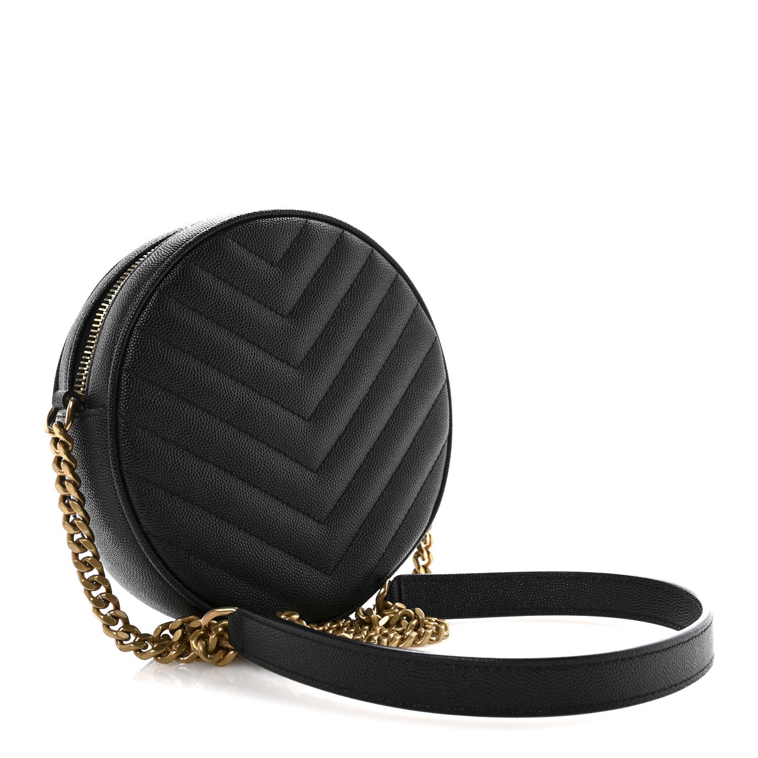 Saint Laurent Grain De Poudre Matelasse Chevron Quilted Round Vinyle Camera Bag Black 2 of 11
