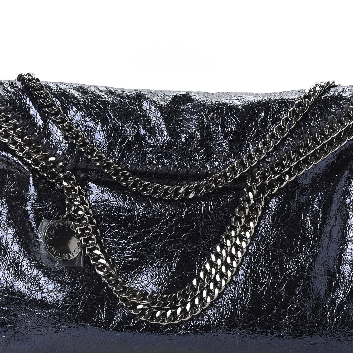 Metallic Crackle Falabella Fold Over Tote Navy
