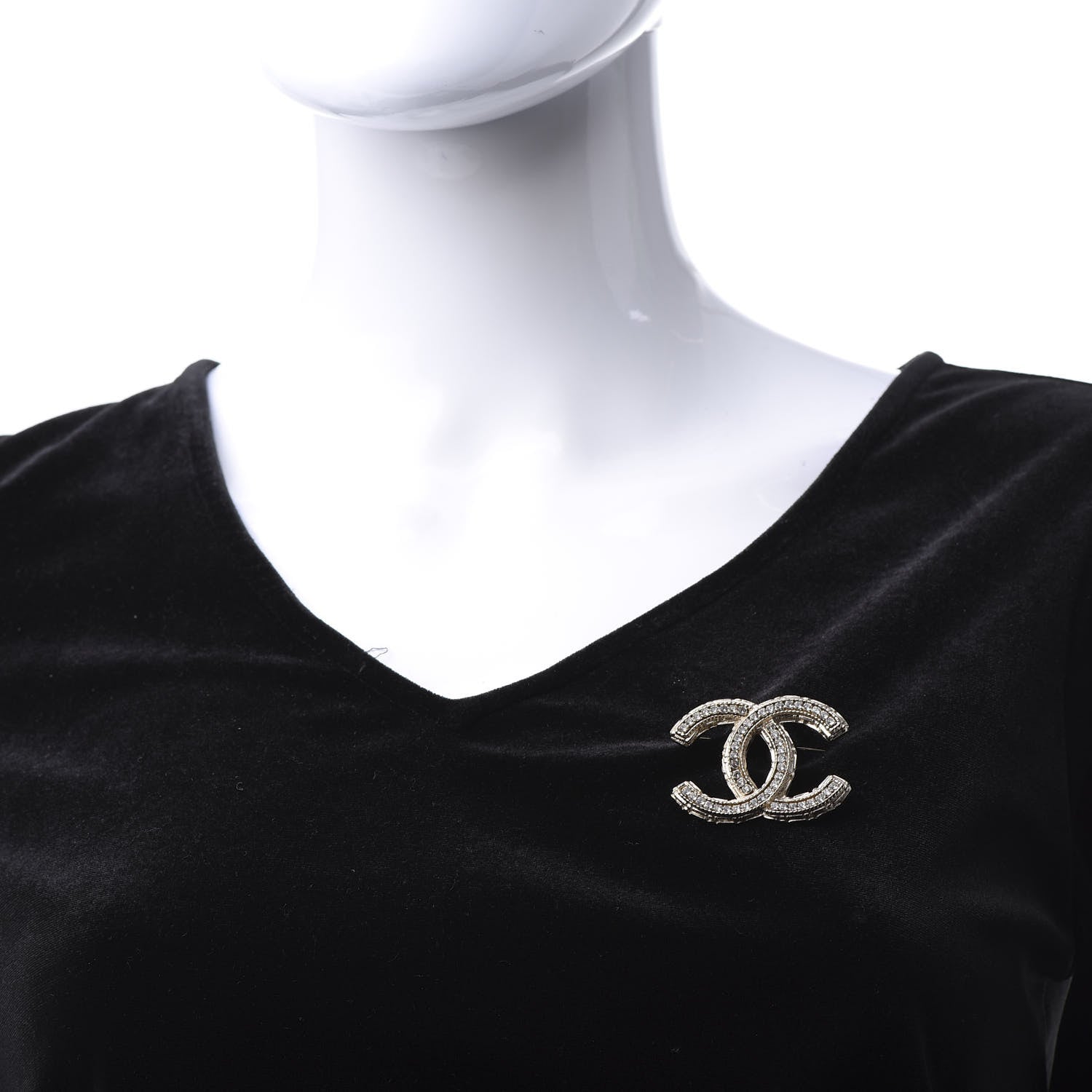 Chanel Crystal CC Brooch Light Gold 2 of 5