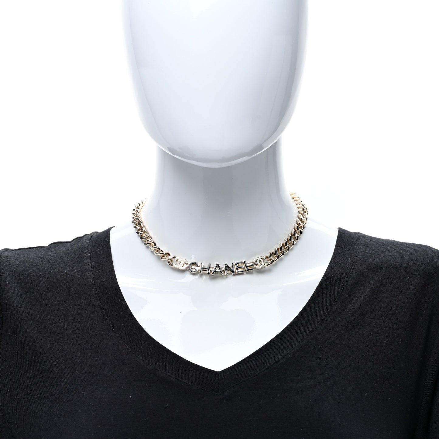 Enamel Metal Logo Choker Necklace Gold White Black