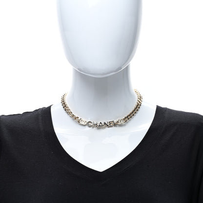 Chanel Enamel Metal Logo Choker Necklace Gold White Black 3 of 4