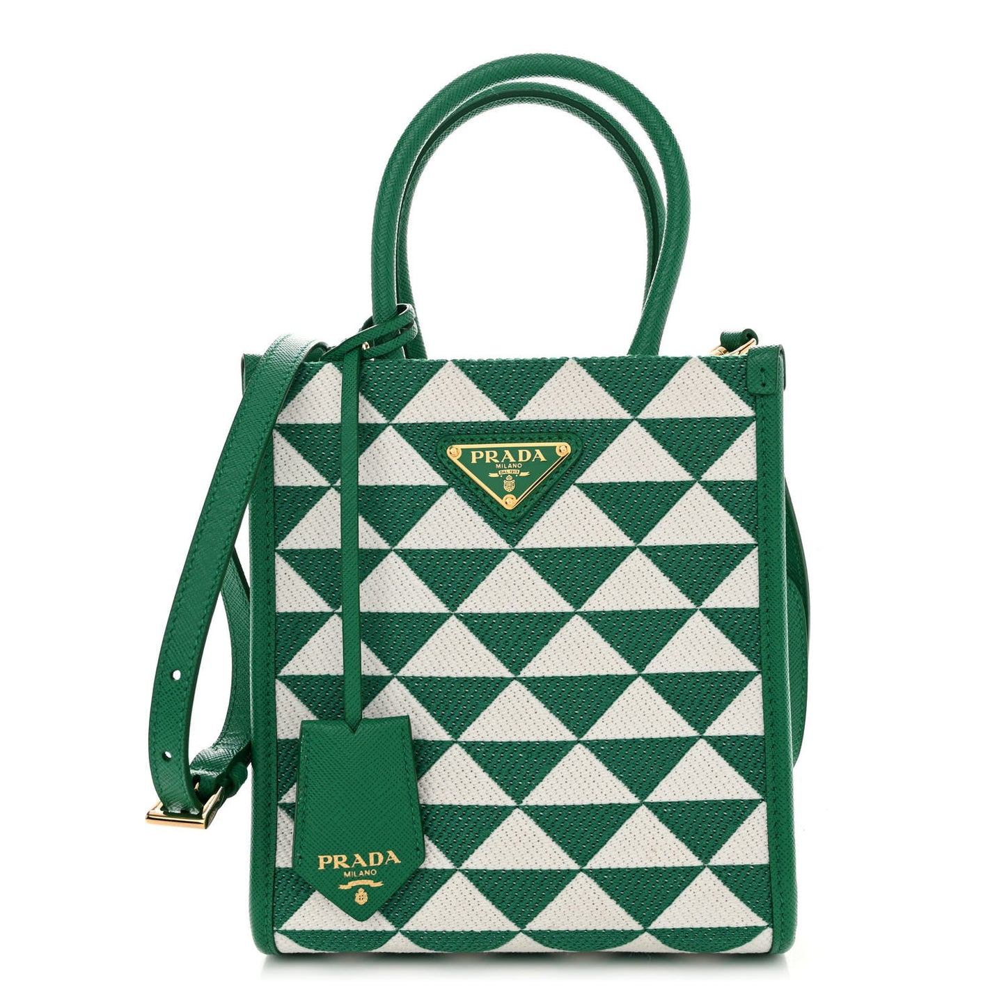 Jacquard Saffiano Triangolo Symbole Embroidered Micro Tote Mango White