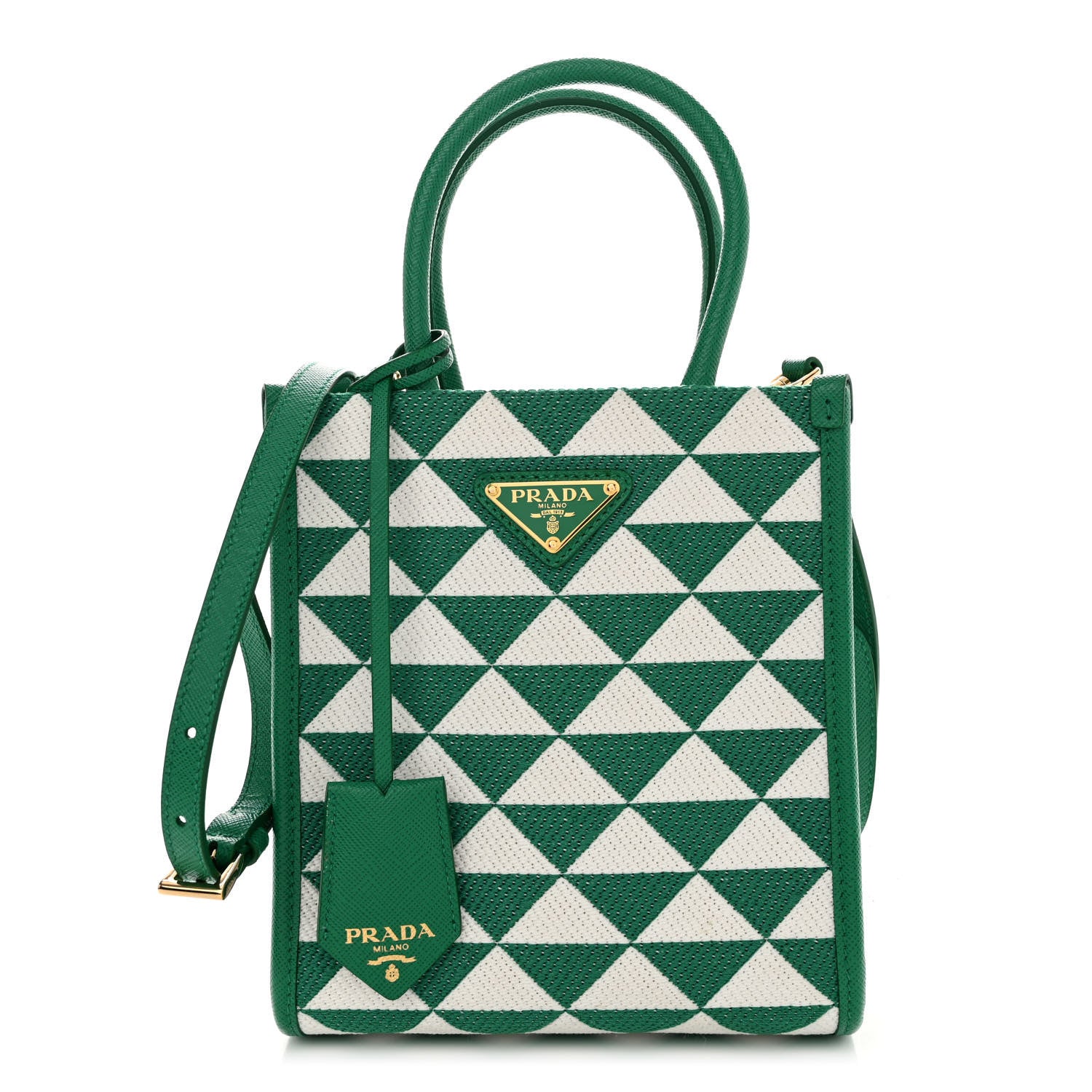 Prada Jacquard Saffiano Triangolo Symbole Embroidered Micro Tote Mango White 1 of 11