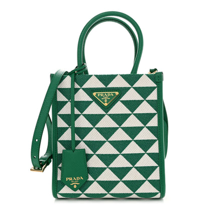 Prada Jacquard Saffiano Triangolo Symbole Embroidered Micro Tote Mango White 1 of 11
