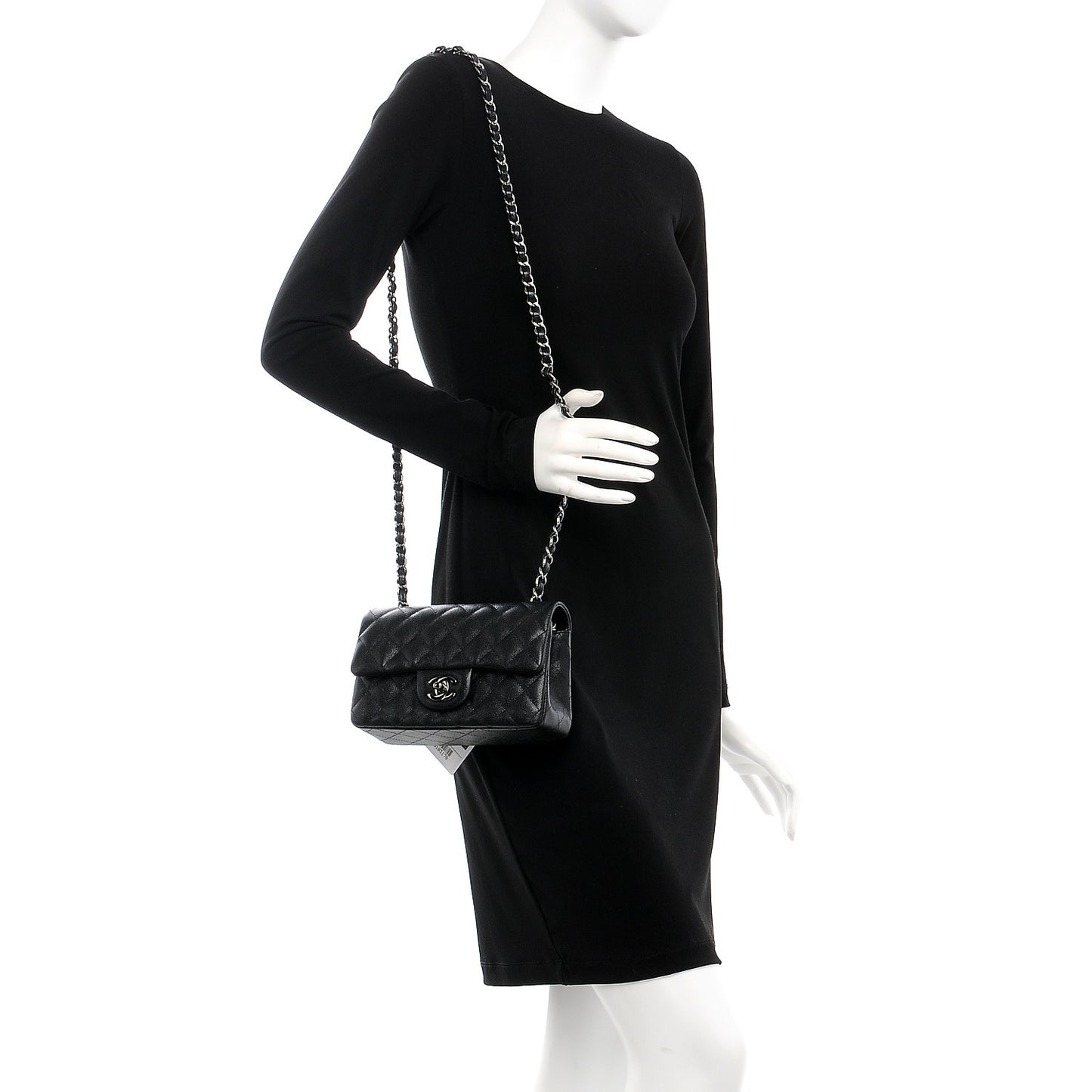 Iridescent Caviar Quilted Mini Rectangular Flap Black