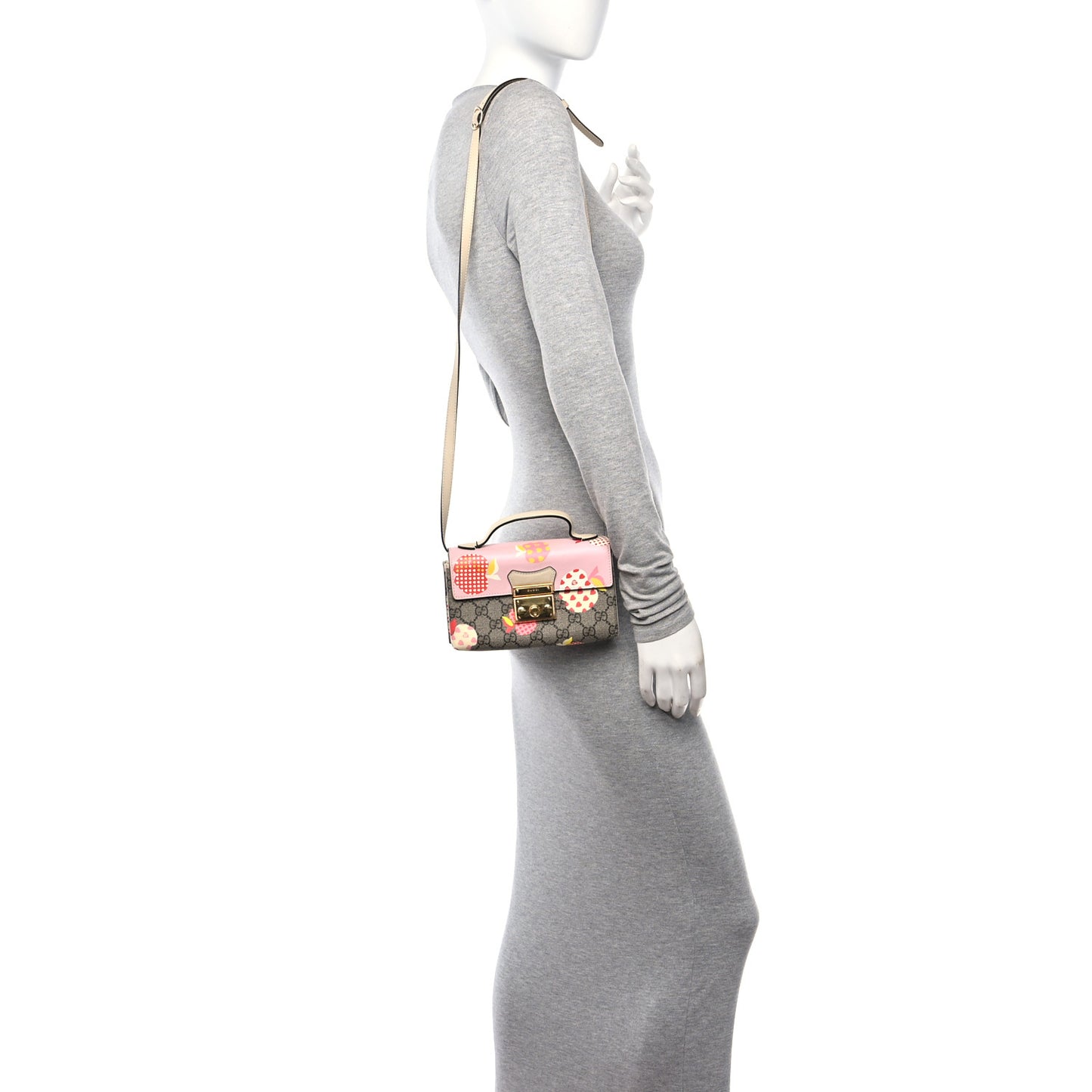 GG Supreme Monogram Les Pommes Mini Padlock Top Handle Shoulder Bag Beige Ebony Multicolor Cotton Candy Pink