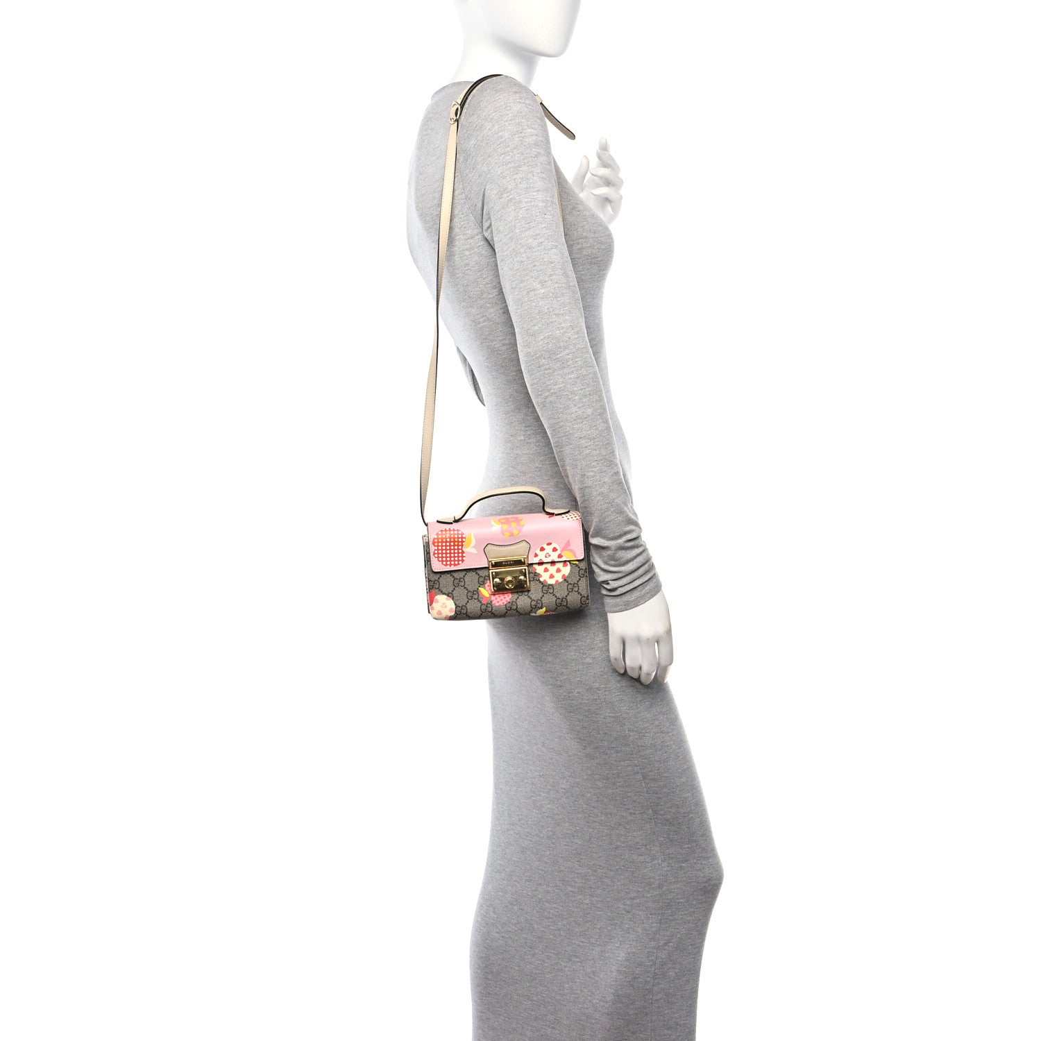 Gucci GG Supreme Monogram Les Pommes Mini Padlock Top Handle Shoulder Bag Beige Ebony Multicolor Cotton Candy Pink 2 of 18