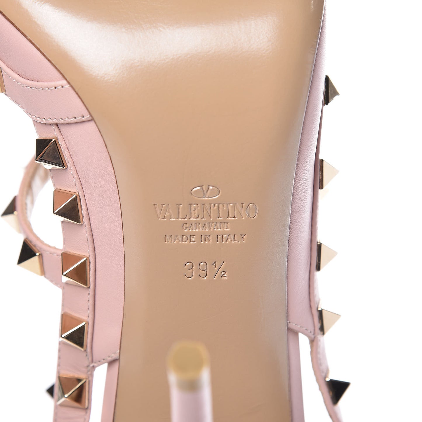 Calfskin Nappa Rockstud Ankle Strap 100mm Pumps 39.5 Water Rose