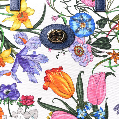 Gucci Canvas Medium Flora Tote White Multicolor Blue Agata 9 of 11