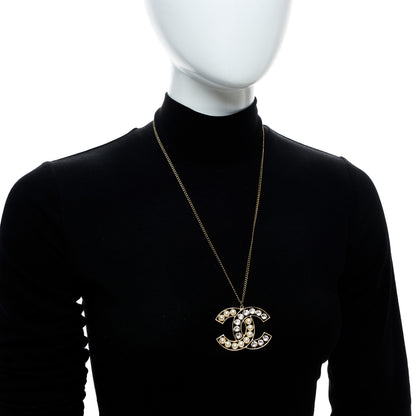 Chanel Pearl Crystal CC Pendant Necklace Gold 2 of 5