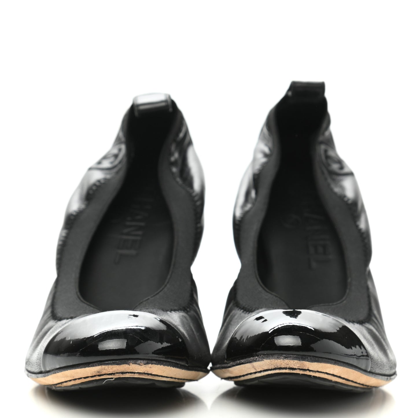 Lambskin Patent CC Elastic Cap Toe Ballerina Pumps 37 Black