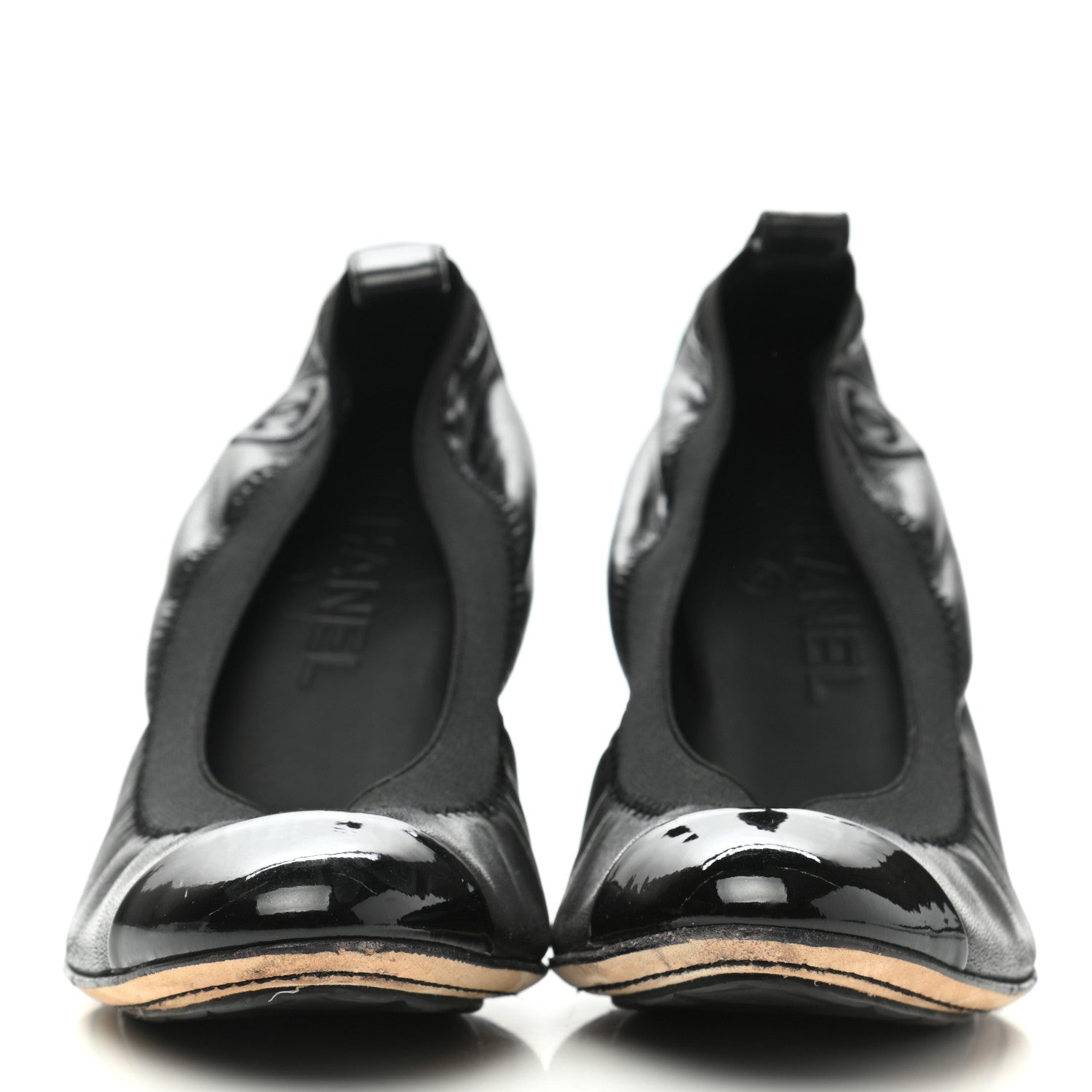 Chanel Lambskin Patent CC Elastic Cap Toe Ballerina Pumps 37 Black 2 of 10