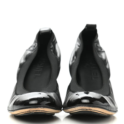 Chanel Lambskin Patent CC Elastic Cap Toe Ballerina Pumps 37 Black 2 of 10