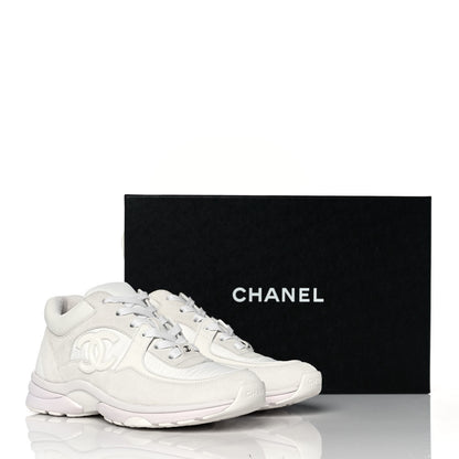 Chanel Suede Calfskin Fabric CC Sneakers 38 White 8 of 8