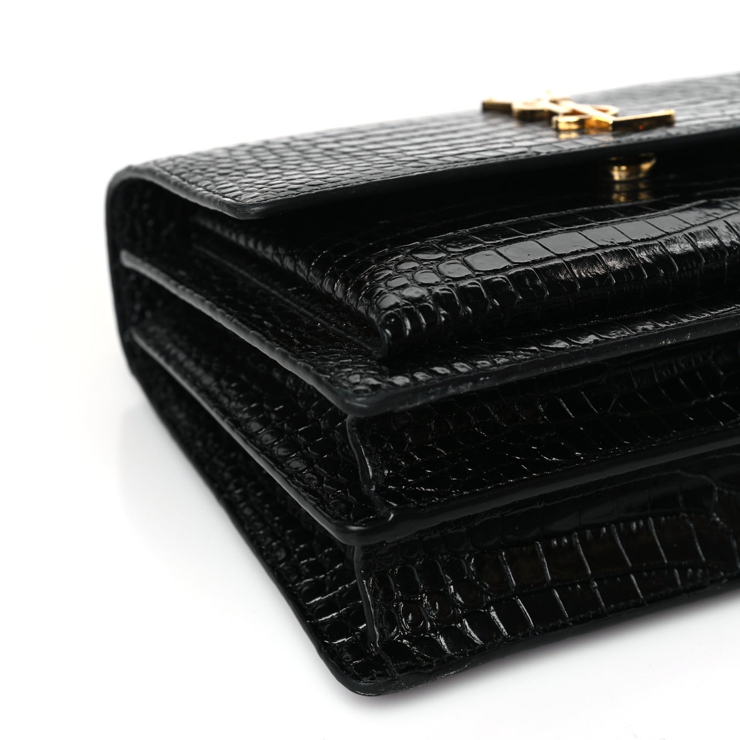 Calfskin Crocodile Embossed Medium Monogram Sunset Black