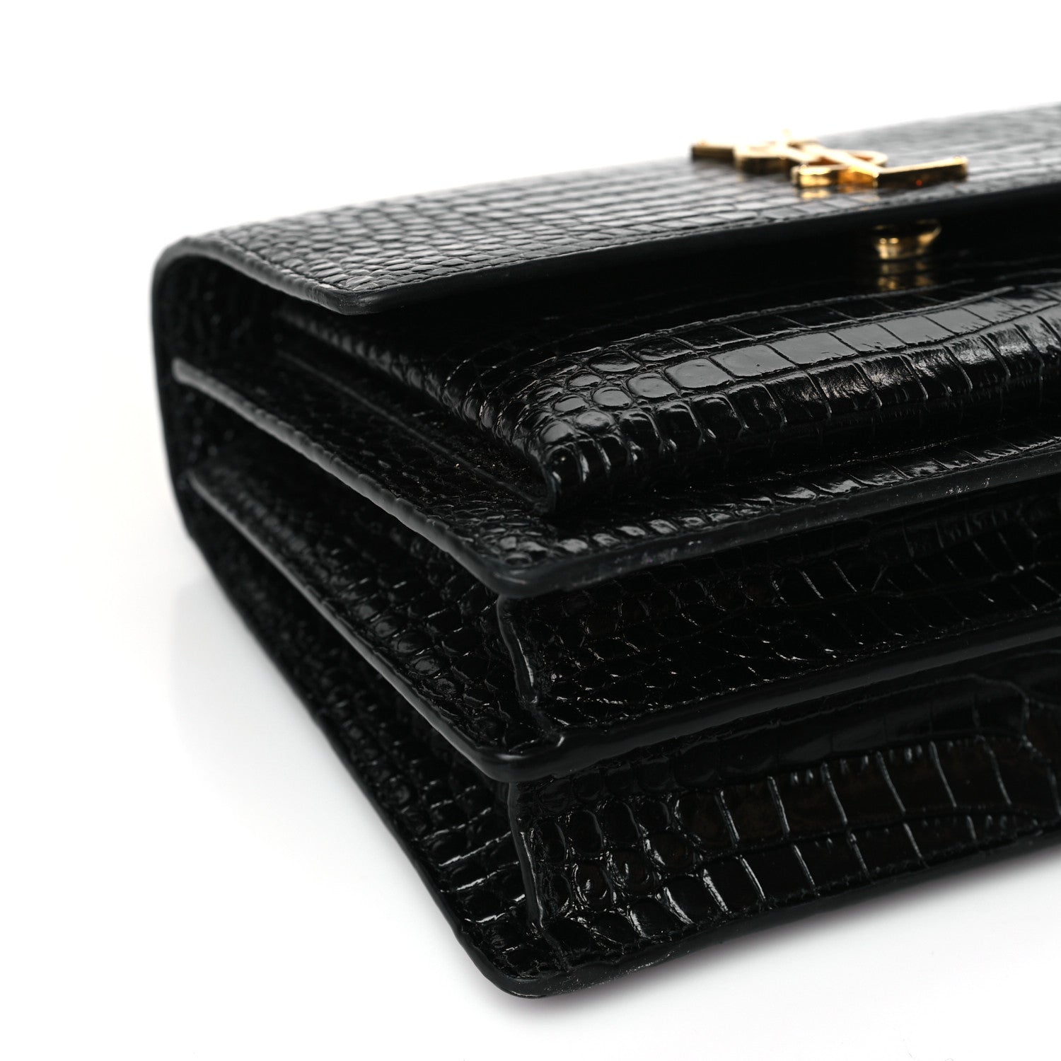 Saint Laurent Calfskin Crocodile Embossed Medium Monogram Sunset Black 7 of 8