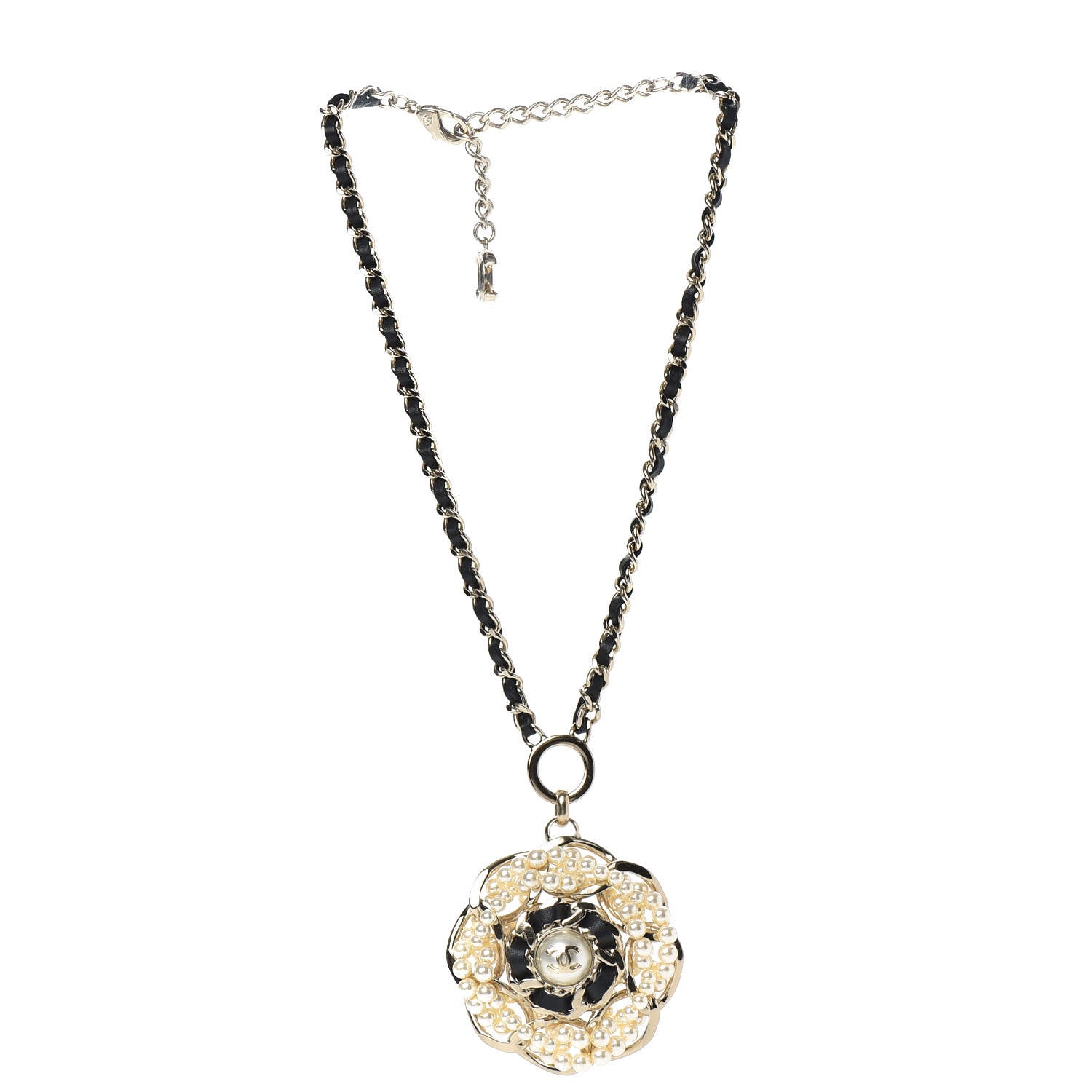 Chanel Lambskin Pearl CC Camellia Chain Necklace Gold 3 of 7