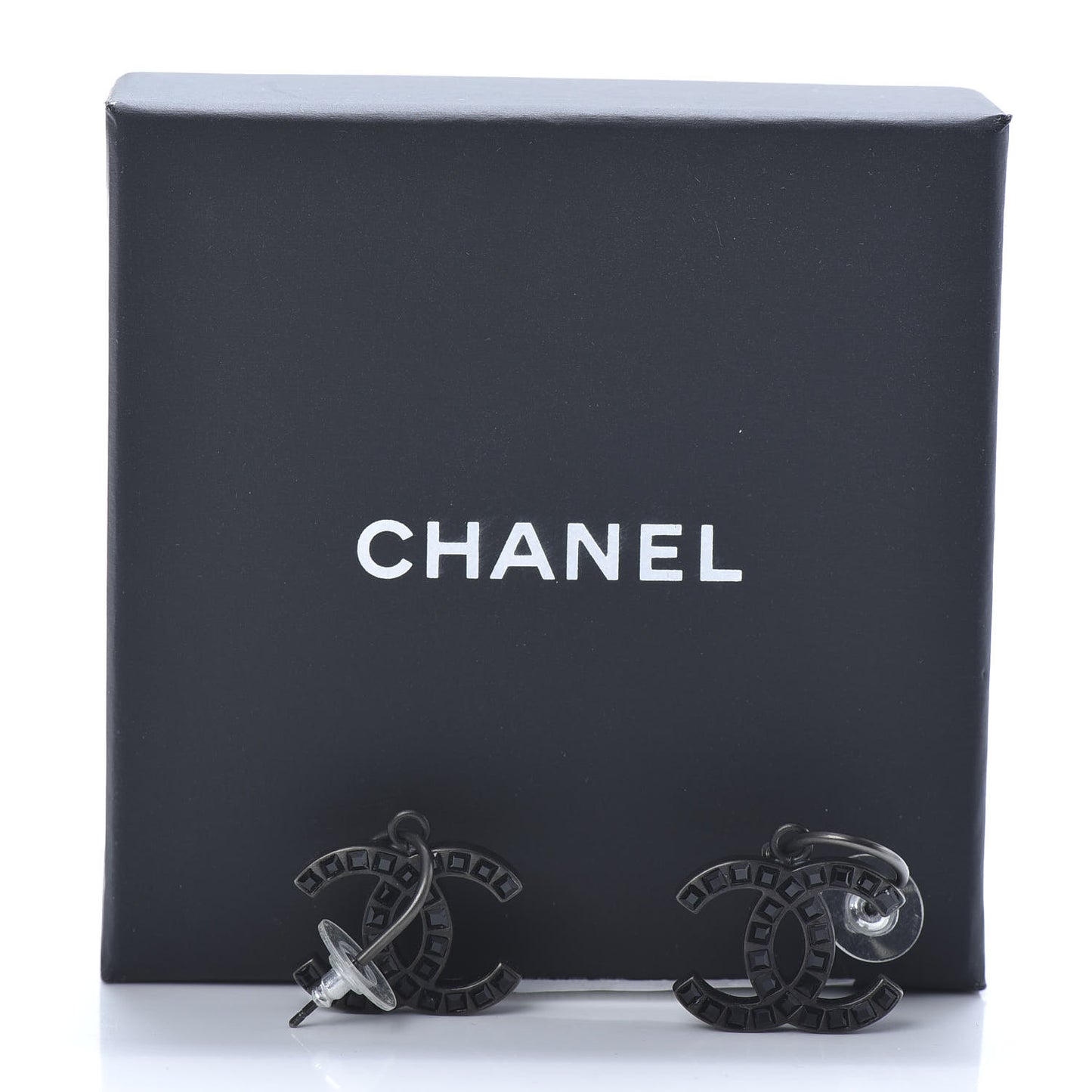 Baguette Crystal CC Dangle Earrings Black