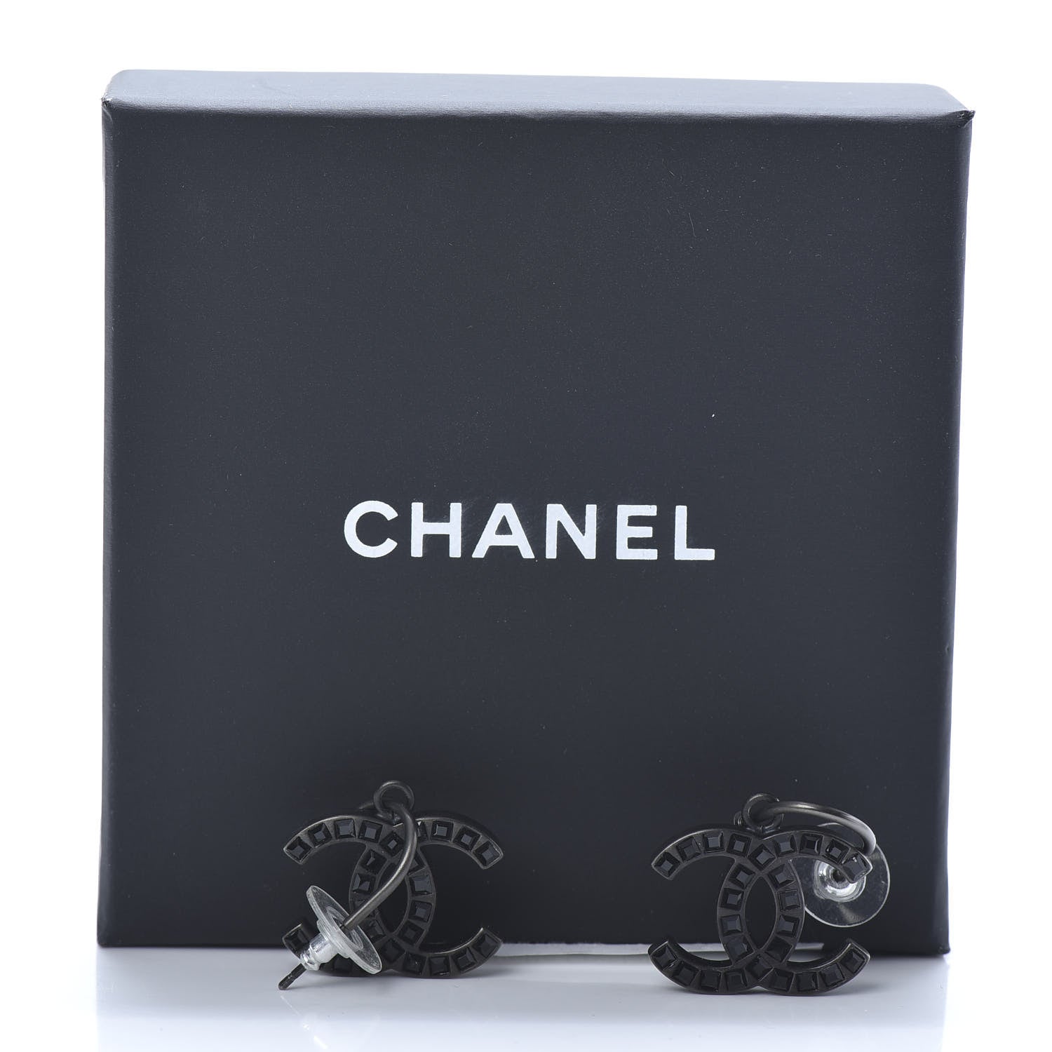 Chanel Baguette Crystal CC Dangle Earrings Black 5 of 5
