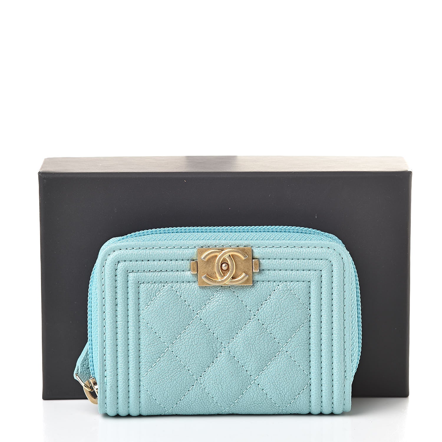 Chanel Caviar Quilted Boy Zip Around Coin Purse Wallet Light Blue 9 of 9