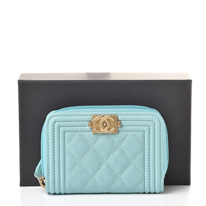 Chanel Caviar Quilted Boy Zip Around Coin Purse Wallet Light Blue 9 of 9