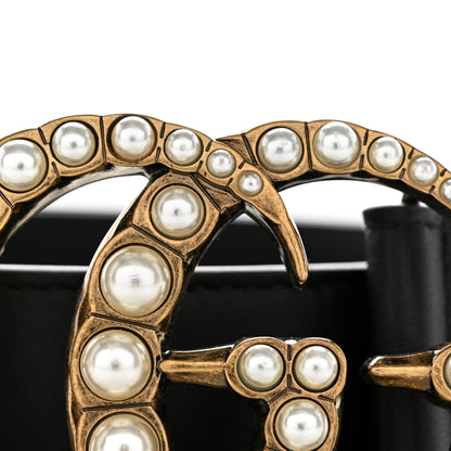 Gucci Moon Calfskin Pearl Double G 40mm Belt 70 28 Black Cream 8 of 11
