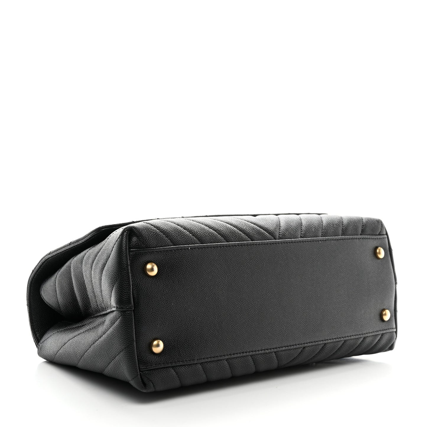 Caviar Chevron Quilted Small Coco Handle Flap Black