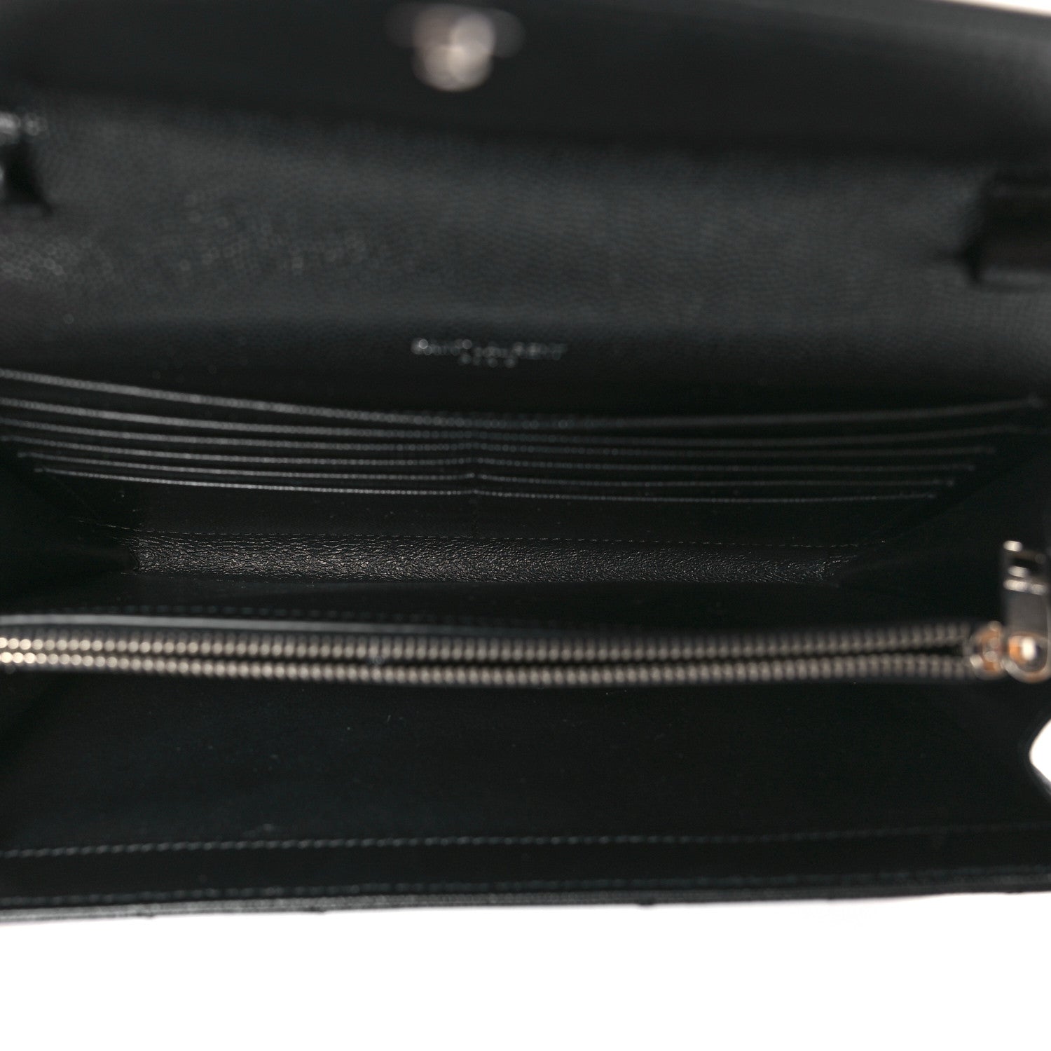 Saint Laurent Grain De Poudre Matelasse Chevron Monogram Chain Wallet Black 4 of 8