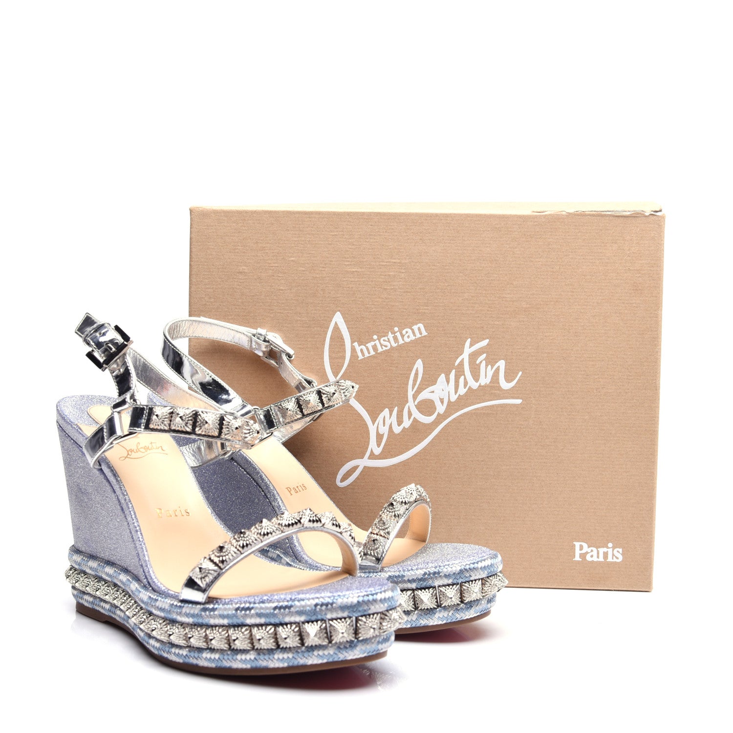 Christian Louboutin Mini Glitter Pira Ryad 110 Wedge Sandals 40 Silver 10 of 10