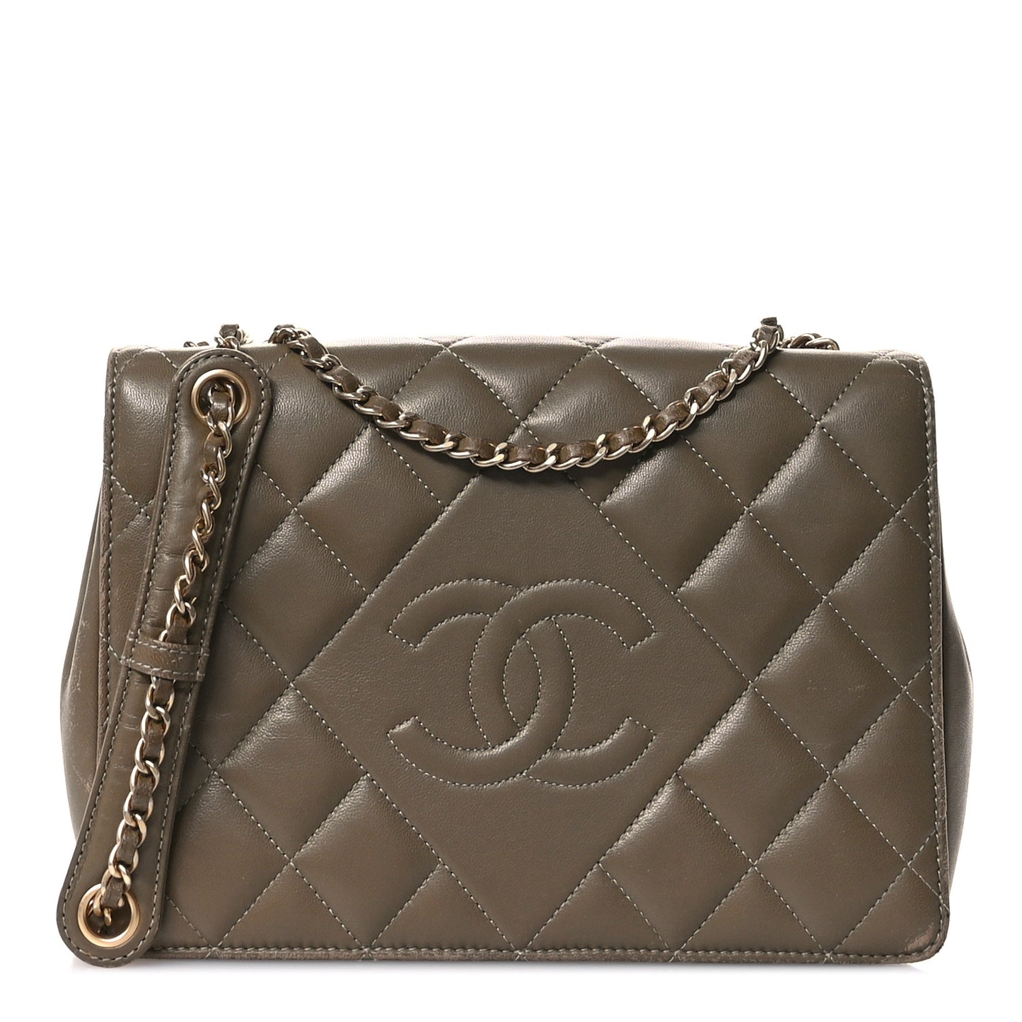 Lambskin Quilted Small Diamond CC Flap Khaki