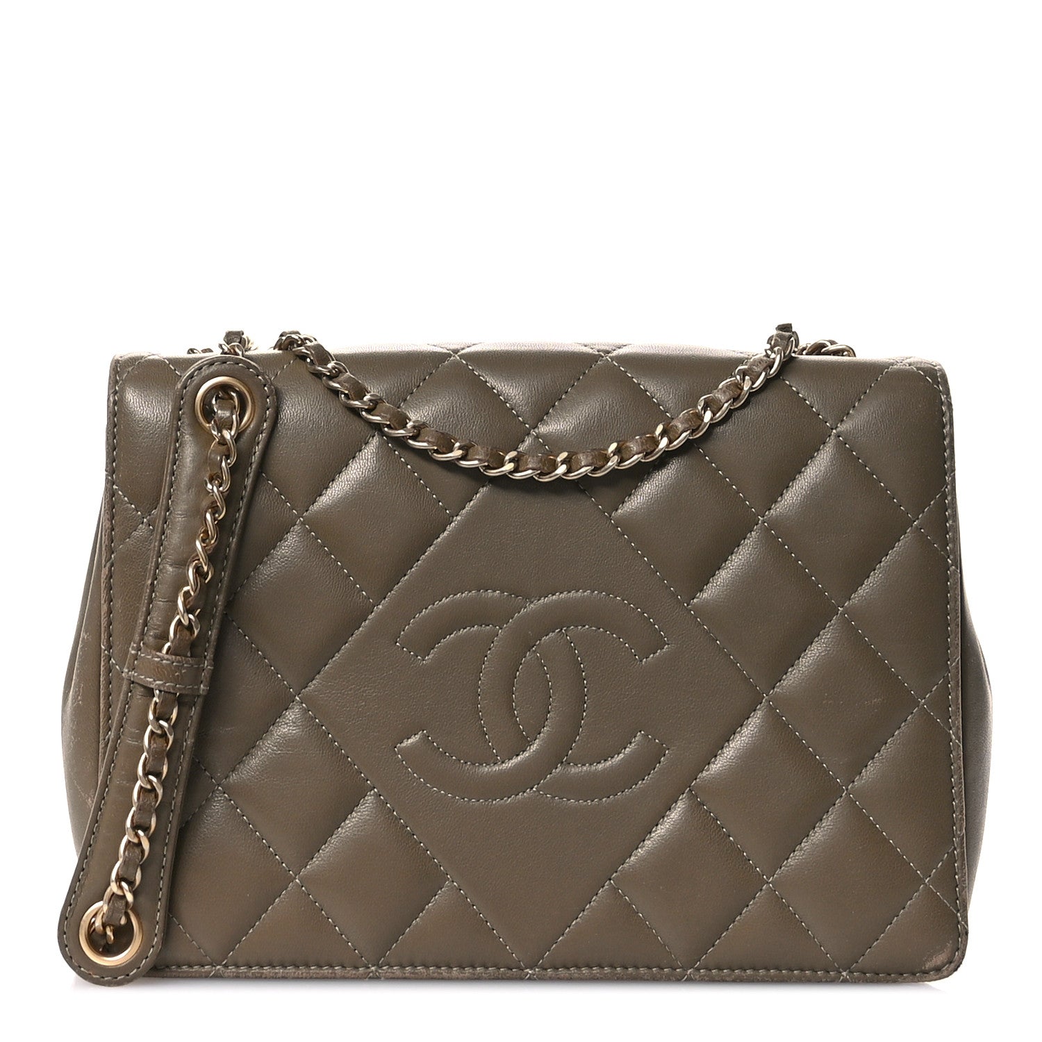 Chanel Lambskin Quilted Small Diamond CC Flap Khaki 1 of 13