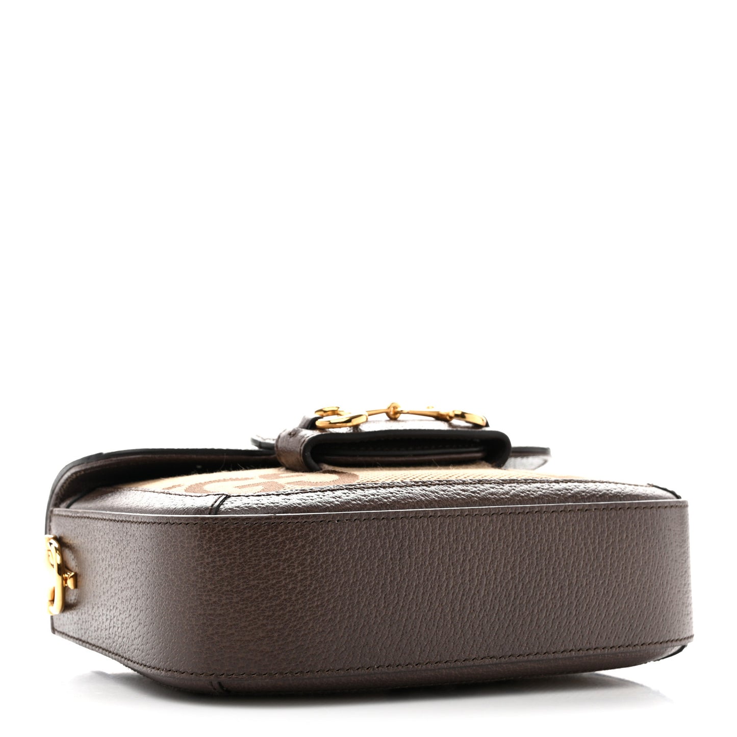 Monogram Jumbo GG Textured Dollar Calfskin Web Mini Horsebit 1955 Shoulder Bag Camel Ebony New Acero