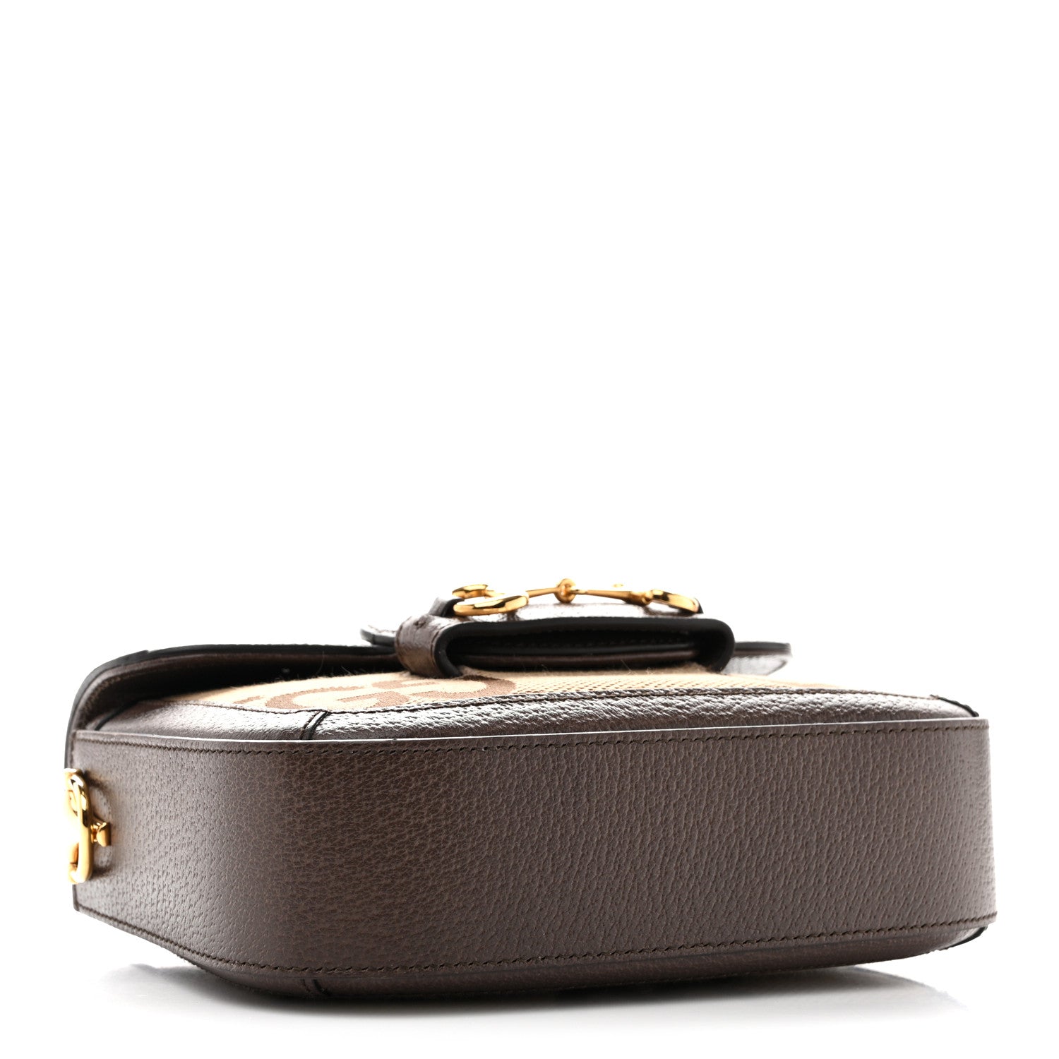 Gucci Monogram Jumbo GG Textured Dollar Calfskin Web Mini Horsebit 1955 Shoulder Bag Camel Ebony New Acero 3 of 12