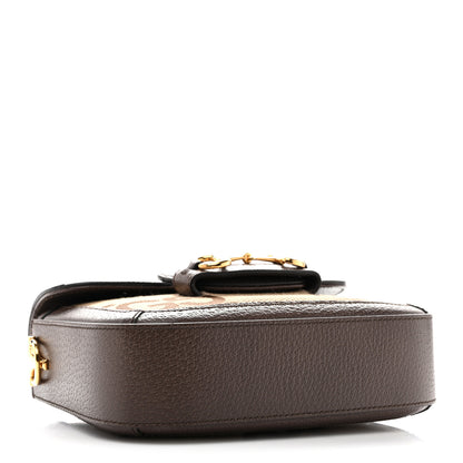 Gucci Monogram Jumbo GG Textured Dollar Calfskin Web Mini Horsebit 1955 Shoulder Bag Camel Ebony New Acero 3 of 12