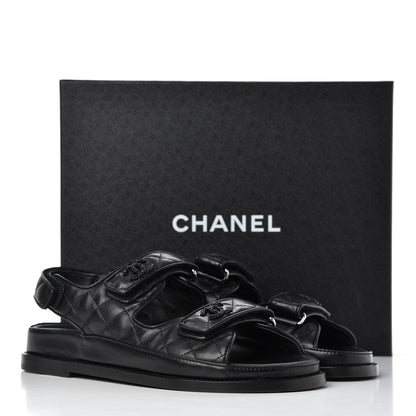 Chanel Lambskin Quilted Velcro Dad Sandals 38.5 Black 9 of 9