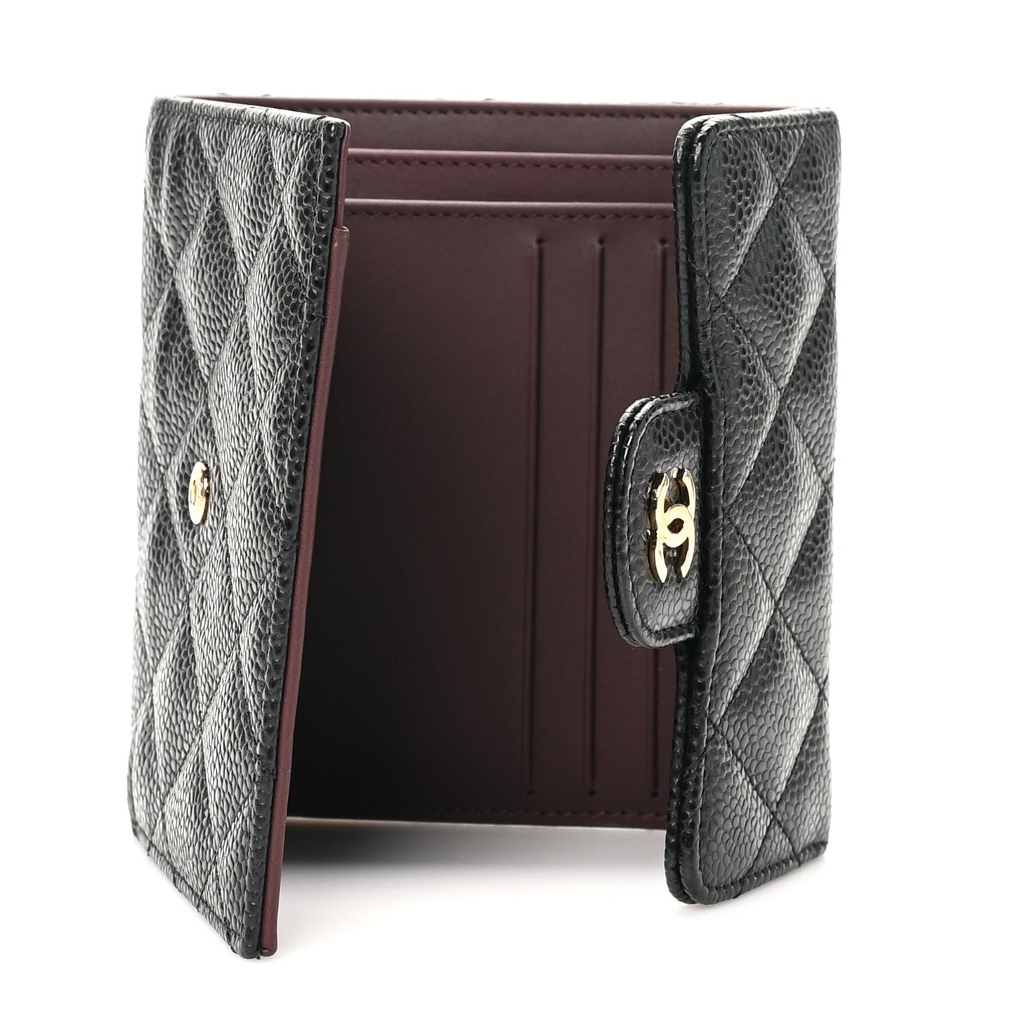 Caviar Quilted Compact Flap Wallet Black