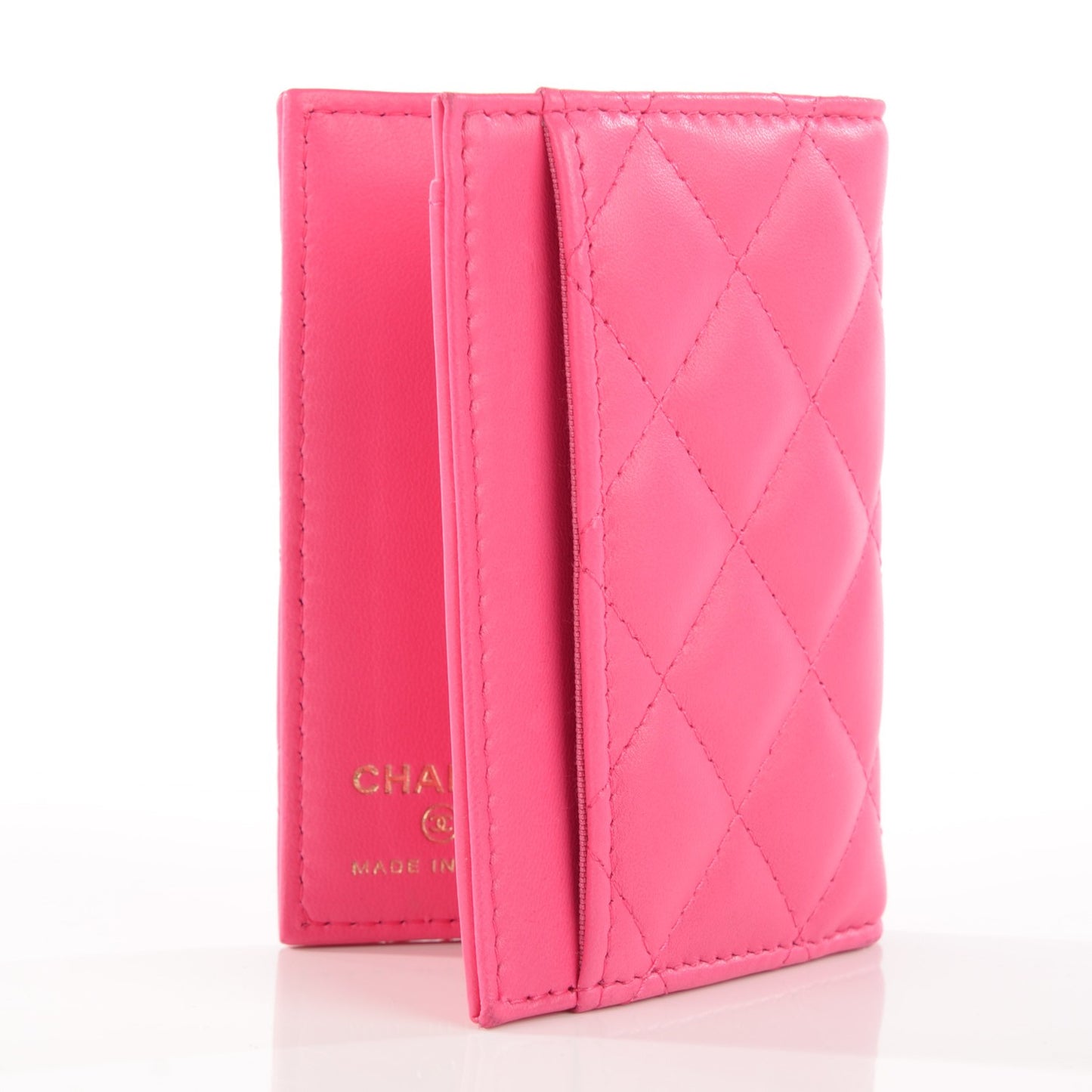 Lambskin Quilted CC Card Holder Fuchsia