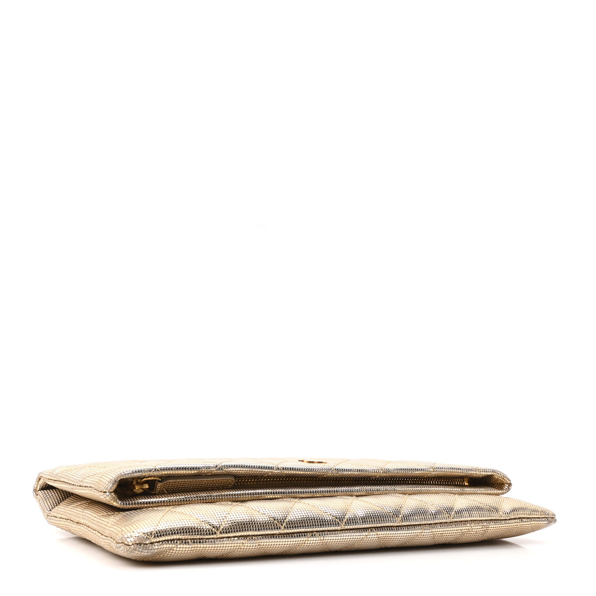 Metallic Calfskin Quilted Pixel Effect CC Beauty Clutch Dark Gold