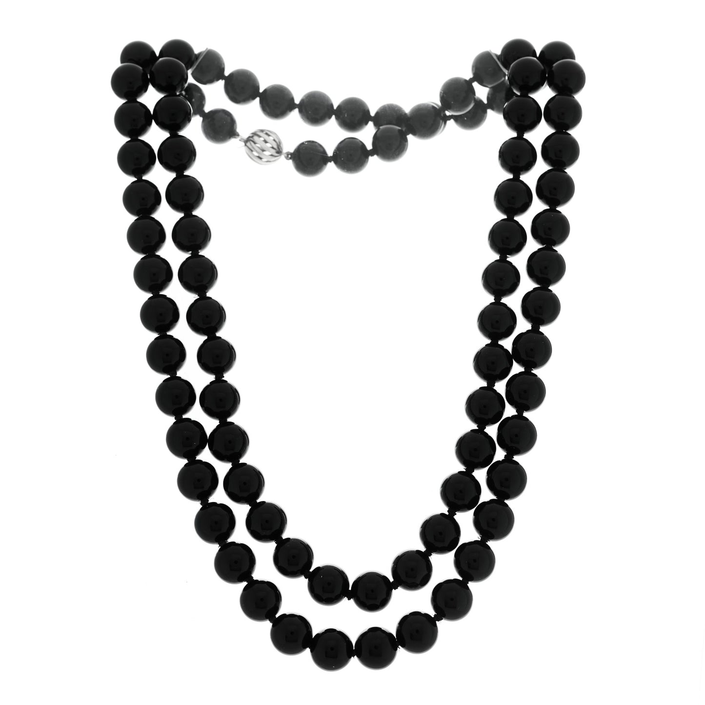 Sterling Silver Black Onyx 10mm Long Bead Necklace