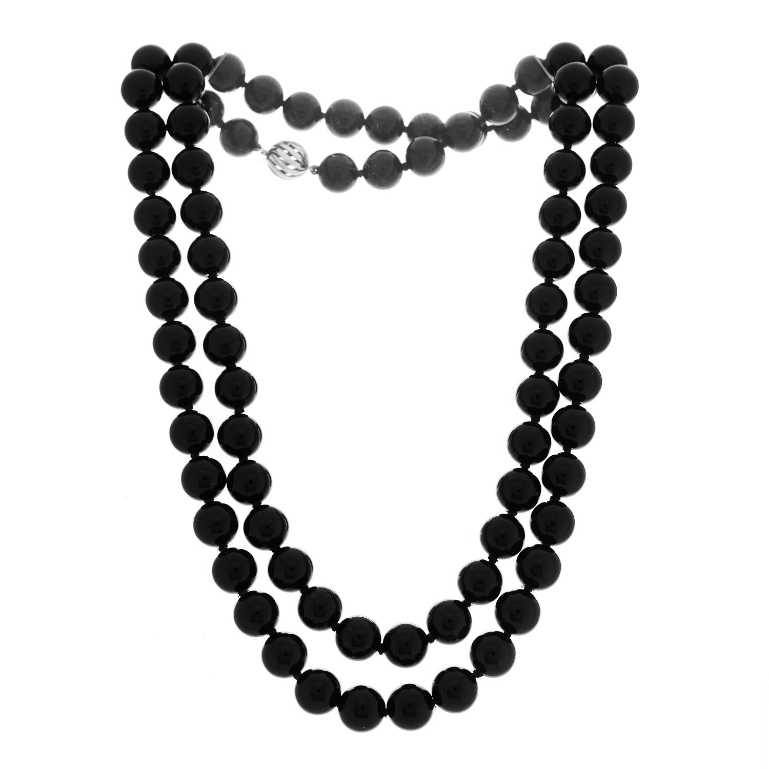 Tiffany Sterling Silver Black Onyx 10mm Long Bead Necklace 3 of 6
