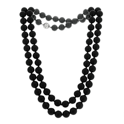 Tiffany Sterling Silver Black Onyx 10mm Long Bead Necklace 3 of 6