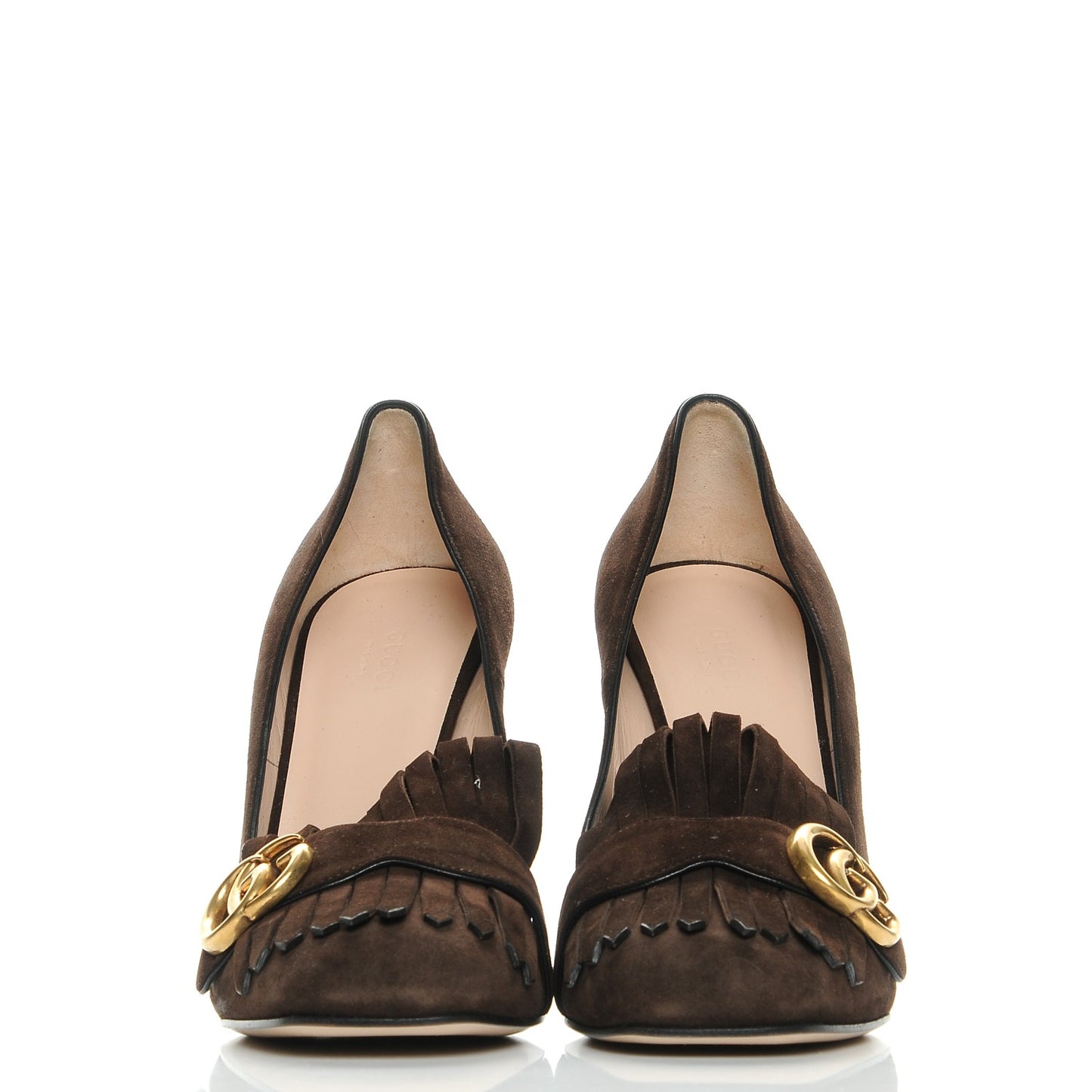 Kid Scamosciato GG Marmont Fringe 105mm Loafer Pumps 40 Cocoa