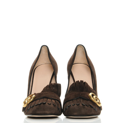 Gucci Kid Scamosciato GG Marmont Fringe 105mm Loafer Pumps 40 Cocoa 2 of 8