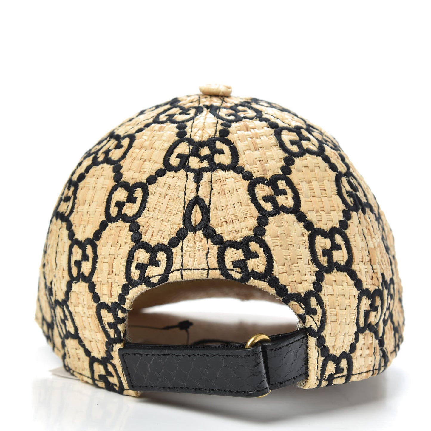 Raffia GG Monogram Elaphe Embroidered Aisha Baseball Hat M Ivory Black