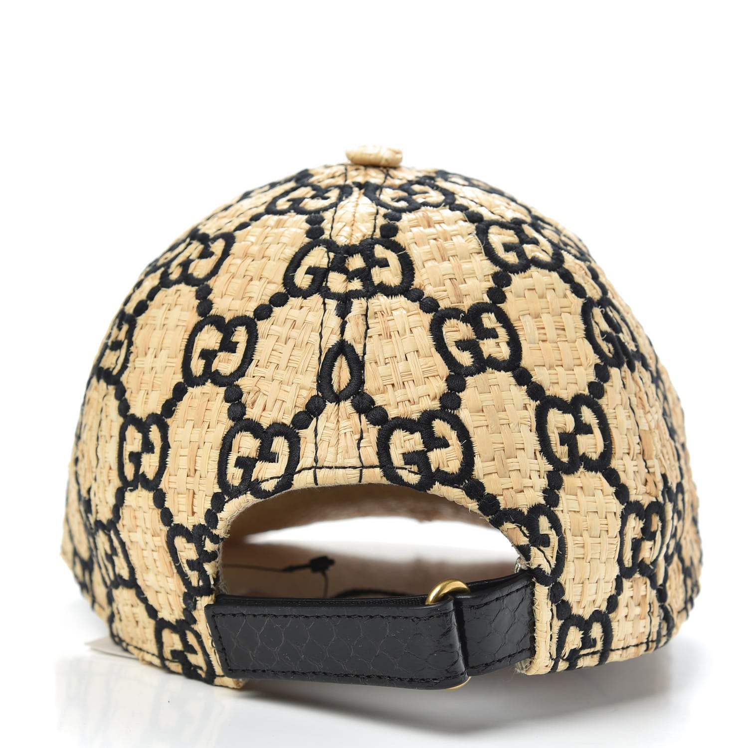 Gucci Raffia GG Monogram Elaphe Embroidered Aisha Baseball Hat M Ivory Black 4 of 6