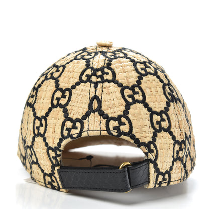 Gucci Raffia GG Monogram Elaphe Embroidered Aisha Baseball Hat M Ivory Black 4 of 6