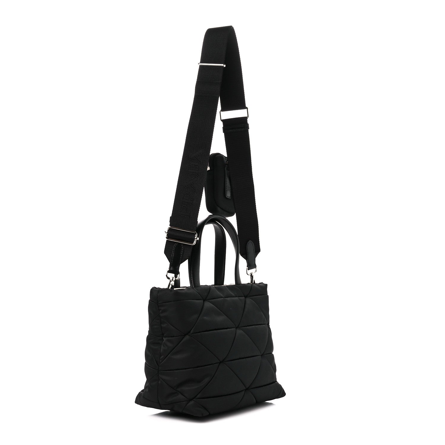 Prada Re-Nylon Nappa Triangle Quilted Padded Double Handled Zip Pocket Tote Black 3 of 12