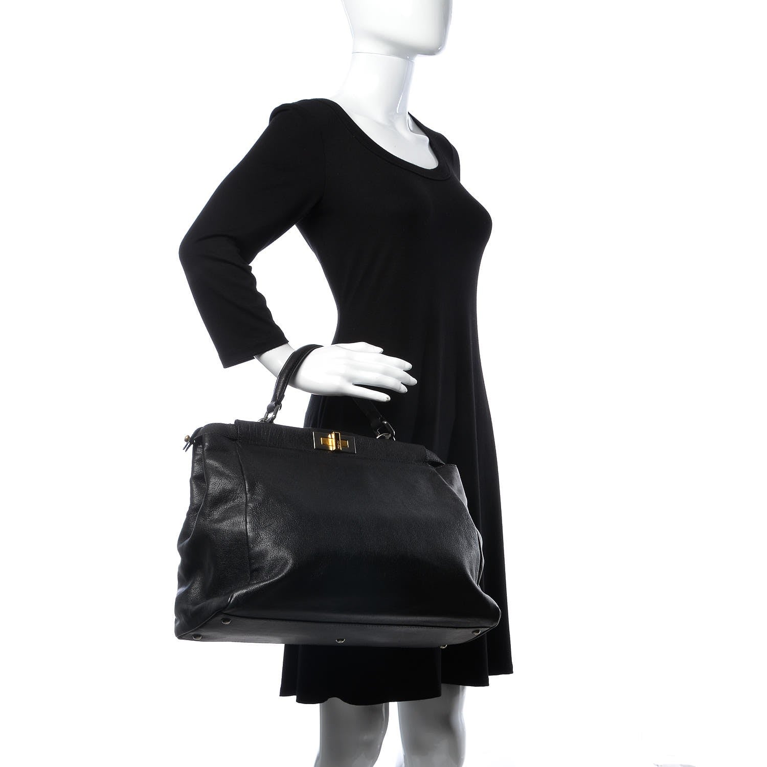 Fendi Goatskin Large Peekaboo Iconic Satchel Black Lampone 3 of 13